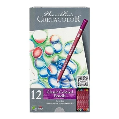 Imagen de CRETACOLOR Karmina, lápices de artista resistentes al agua, 12 color, diseño hexagonal, para dibujar y pintar, material artista, en estuche metálico