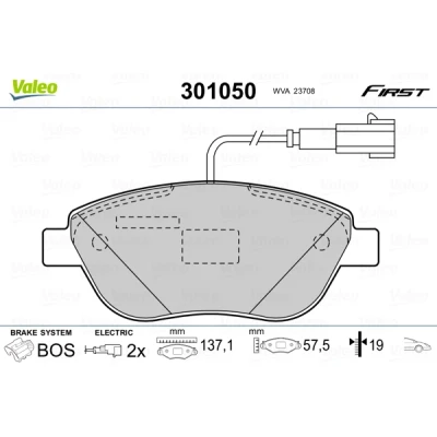 Imagen de VALEO 301050 Juego de pastillas freno FIRST Eje delantero con contacto avisador desgaste sin chapa antichirridos FIAT: Punto III Hatchback