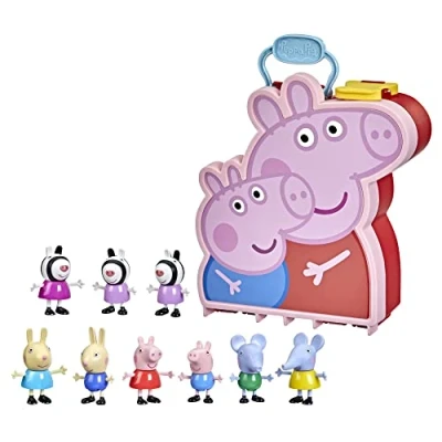 Imagen de Peppa Pig Peppa&#039;s Adventures Mallette Peppa, George y sus amigos, juguete preescolar, 9 figuras con las hermanas Zebra