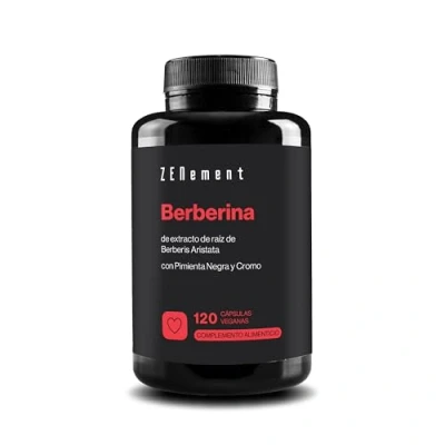 Imagen de Berberina, de Extracto raíz Berberis Aristata, 120 Cápsulas con Pimienta Negra y Cromo concentrado aristata Vegano, No GMO, Sin Gluten Zenement