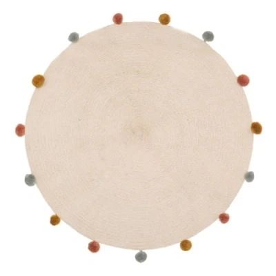 Imagen de Atmosphera Alfombra infantil algodón y pompones beige D90 cm