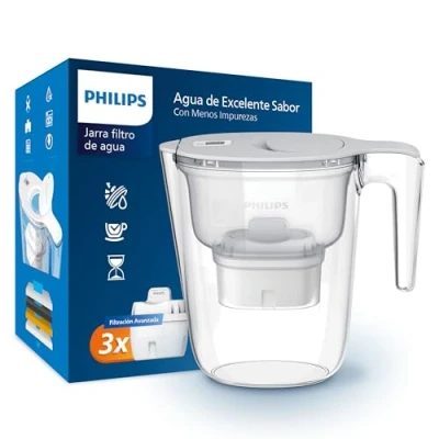 Imagen de filtro de jarra Philips +3 cartuchos repuesto Micro X Clean, flujo rápido, blanco, 2,6 litros, temporizador electrónico