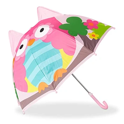 Imagen de Relaxdays chouette Effet Paraguas Infantil de Búho en 3D, Poliéster Plástico, Rosa, 59 x 8 6 cm, 72 cm