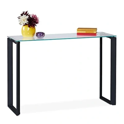 Imagen de Relaxdays Cristal, Mesa de Entrada Estrecha, HBT: 75 x 110 35 cm, Consola Metal, Pasillo y salón, Negro Recibidor, Mueble Auxiliar, Acero, 1 Pieza