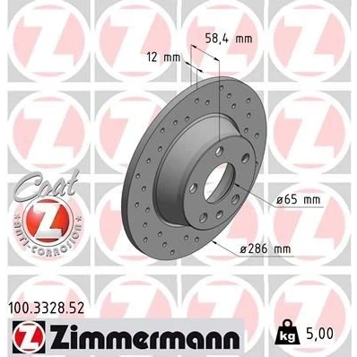 Imagen de ZIMMERMANN 100.3328.52 Disco de freno 286 12 6/5 5 112 macizo, perforado revestido AUDI: TT Coupé, Roadster