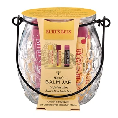 Imagen de Burt&#039;s Bees Set de regalo con bálsamo labial hidratante en tarro, cera abejas original 100 % natural, vitamina E, menta e hibisco (4,25 g)