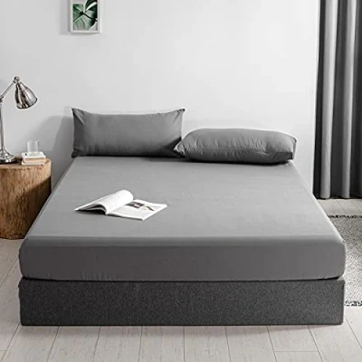 Imagen de Good Nite Sábana Bajera Ajustable de 30 cm, Extra Profunda, Suave y Transpirable, Lavable a máquina, Gris Oscuro, 90 x 200 +