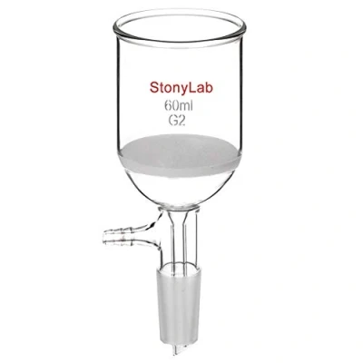 Imagen de StonyLab Vidrio Borosilicato Buchner Filtrado Embudo con Frita Mediana,46mm de Diámetro Interno, Profundidad 60mm, 24/40 Estándar Cónicos Articulación Interna y Vacío Serrado Tubulation 60ml