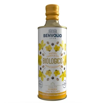 Imagen de BENVOLIO Aceite de Canola Orgánico 500ml Colza BIO Rico en Omega 3 y Vitamina E para Cocinar, Freír Ensaladas Versátil Nutritivo Toda la Familia Colza, Rapesee