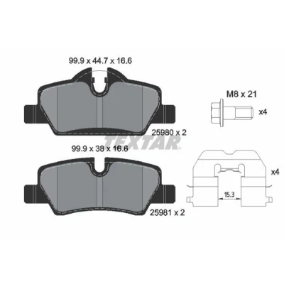 Imagen de TEXTAR 2598001 Juego de pastillas freno preparado para indicador desgaste con tornillos pinza accesorios MINI: Hatchback, Cabrio