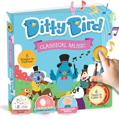 Imagen de Libros Musicales Ditty Bird: Divertido Libro de Música Clásica y Canciones Infantiles con Mozart. Interactivos para Niños 1 a 3 Años. Resistentes Sonido Bebés.