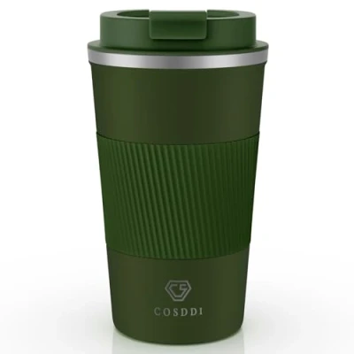 Imagen de CS COSDDI tazas de viaje aisladas con tapa a prueba fugas, café reutilizables, taza para coche, térmica acero inoxidable agua caliente y fría té