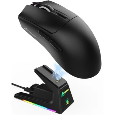 Imagen de ATTACK SHARK X1 Ratón para Juegos con Base de Carga Magnética, Sensor PixArt PAW3395PRO, 40000DPI, Bluetooth/2,4G Wireless/Wired, 49g Superligero, Microinterruptores 100M PC/Xbox/Mac (Negro)