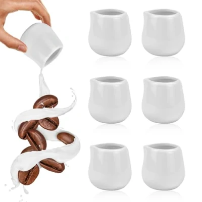 Imagen de SLTAXAR Mini Jarra de Leche, 6 Piezas Leche Ceramica 3OZ/90ML, Pequeña sin Asa, Porcelana Blanca, Lechera para Capuchino Espresso Latte Art