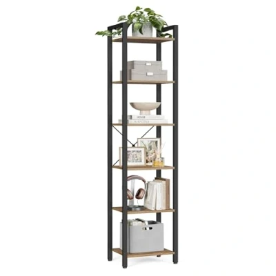 Imagen de VASAGLE Librería de 6 Niveles, Biblioteca, Estantería para Oficina, Estudio, Sala Estar, Dormitorio, 30 x 40 187,5 cm, Industrial, Olmo Pardo y Negro LLS101B48