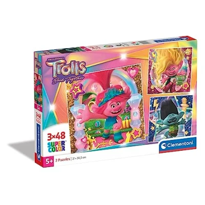 Imagen de Clementoni 25292 Supercolor Puzzle 3x48 Piezas, Trolls 3, 3 Puzzles Infantiles De 48 Piezas Cada Uno A Partir 5 Años