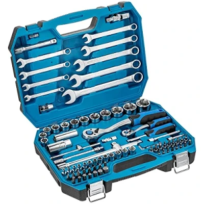 Imagen de Högert Technik Caja de Herramientas, Juego Maletin Llaves Vaso, Puntas y Accesorios, Acero Cr V, Mecanismo Carraca con 72 Dientes HT1R425, 85 Piezas
