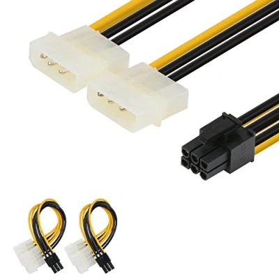 Imagen de J&amp;D Cable de alimentación adaptador PCIe 6 pines a 2 adaptadores 4 Molex LP4 15 cm, color negro Pack