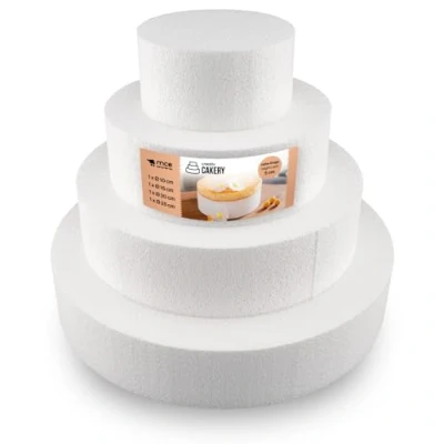 Imagen de Unbekannt Set de 4 Pisos para Tartas poliestireno, Altura 5 cm, 10 15 20 cm y 25 EPS, Blanco, 25x15cm