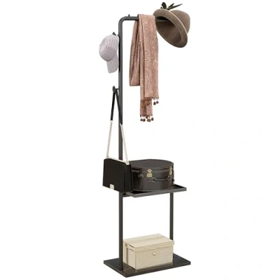 Imagen de HOMCOM Perchero, perchero con ganchos Bandeja para ropa, sombreros, pasillo, entrada, 45 x 28 148 cm, negro