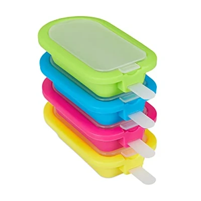 Imagen de Relaxdays Set 4 Moldes Helados, Silicona sin BPA, Polos Caseros con Palo, Politos de Hielo, Verde/Azul/Rosa/Amarillo, 2,5 x 6,5 14 cm