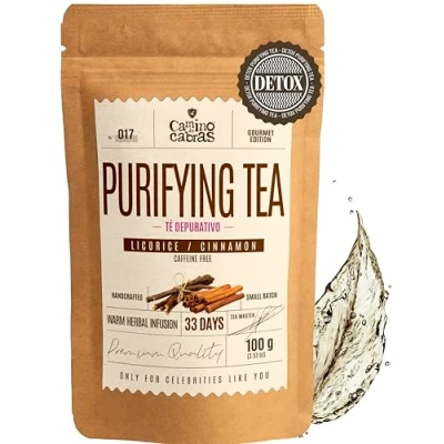 Imagen de TE DETOX Té Depurativo Infusion de Regaliz y Canela con Naranja, Jengibre, Hibisco, Menta, Cardamomo Digestivo, Drenante, Antioxidante Sin Cafeína Ingredientes Naturales 100g