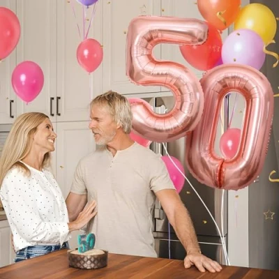 Imagen de Globos de Cumpleãnos Numeros 50 Oro rosa,101 CM Globo Gigantes Grandes Decoracion,Globo Numero Niño Niña Adultos decorazione,Vuelan con Helio
