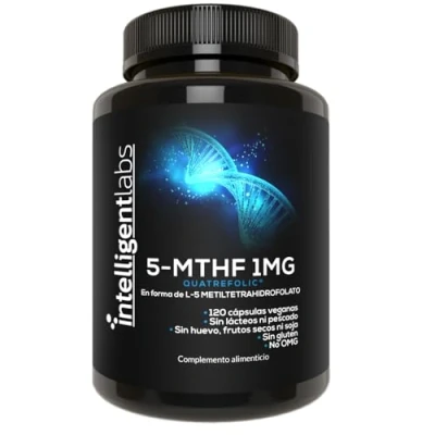 Imagen de 5 MTHF Metilfolato de 1mg Intelligent Labs 120 Cápsulas Suministro para 4 Meses, Suplemento con el Mejor Valor Ácido Fólico como Quatrefolic, Folato Activado, = 1000mcg,