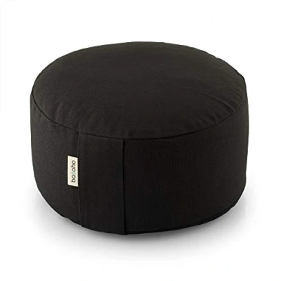 Imagen de basaho Wheel Zafu Cojín de Meditación Algodón Orgánico Cáscara Trigo Sarraceno Funda Extraíble Lavable (Negro Zen)