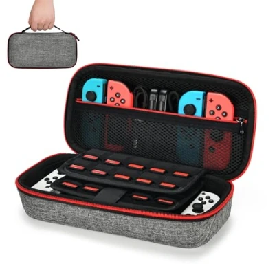 Imagen de Younik Funda para NS Switch/Switch OLED Versión Mejorada Viaje rígida Case con más Espacio de Almacenamiento 19 Juegos, Oficial Adaptador AC y Otros Accesorios Switch