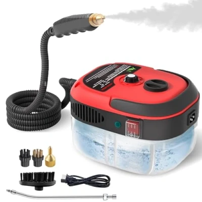 Imagen de Limpiador a Vapor, Vaporeta Limpieza Hogar Potente de Mano 2500W, Portátil Máquina Vapor Presurizada Alta Temperatu con 6 Velocidades 3 Tipos Cepillo Para Muebles Cocina, Baños