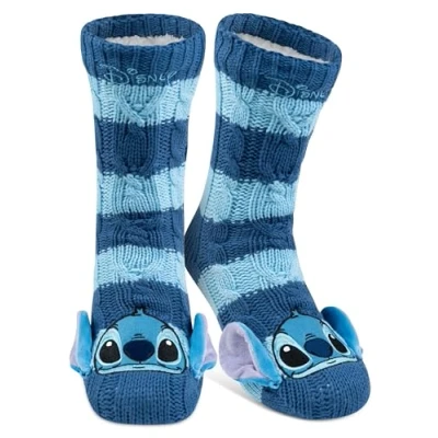 Imagen de Disney Lilo &amp; Stitch calcetines de casa punto con orejas y forro sherpa para mujer, mullidos invierno, cálidos, talla única, color azul, 38/43 EU