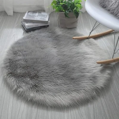 Imagen de Cumay Falso Piel de Carnero Vellón Alfombra （Lavable a máquina） Shaggy Elegante Pelo Largo Mullida Excelente Sintética Calidad Lana (Redondo Gris, 60 x cm)