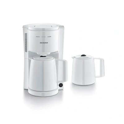 Imagen de Severin Cafetera de goteo con jarra adicional para 16 tazas, filtro/Cafetera americana 2 jarras termo, desconexión automática, Blanco, KA 9309