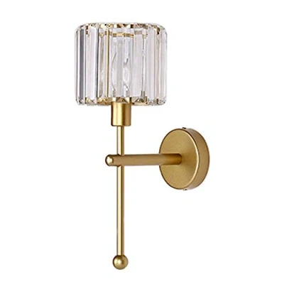 Imagen de MZStech E14 Lámparas de pared estilo minimalista moderno Iluminación, Lámpara cristal transparente, Apliques para pasillos, noche dormitorio (Dorado)