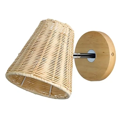 Imagen de Schindora Luz de pared ratán de, escala lámpara bambú tejida a mano con madera apliques para el dormitorio, sala estar(la bombilla no está incluida)