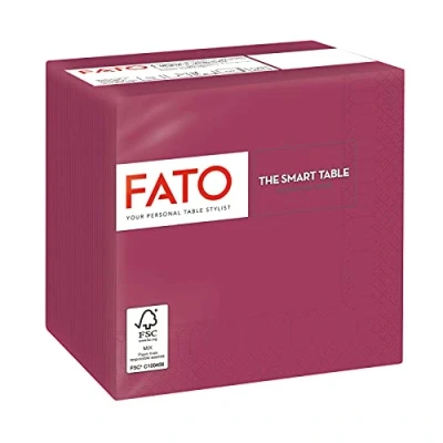 Imagen de Fato Servilletas de Papel Desechables, Ideales para Aperitivos y Cocktails, Paquete 100 Servilletas, Tamaño 24x24, 4 pliegues, 2 capas, Color Burdeos, 100% Puro Celulosa, Certificado FSC