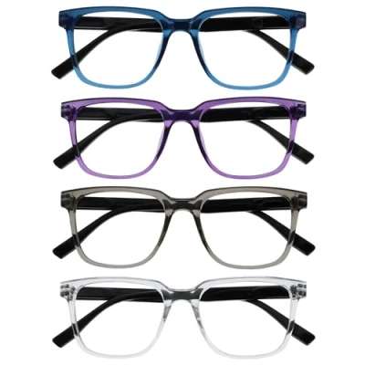 Imagen de OPULIZE LEO Gafas de Lectura Pack 4 Montura Rectangular Grande Azul, Morado, Gris, Transparante Hombre Mujer RRRR55 357C +1.00