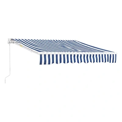 Imagen de [en.casa] Toldo Articulado con Armazón 350 x 250 cm Brazo Extraíble Enrollable Retráctil Manual Terraza Balcón Protector de Sol Parasol Manivela Azul y Blanco