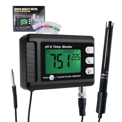 Imagen de Medidor De Ph Y Temperatura 2 En 1, 0 A 14, CalibracióN AutomáTica Ph, Sonda Electrodo Bnc Para Acuario HidropóNico, Agua, Alimentos Laboratorio, Agua Potable