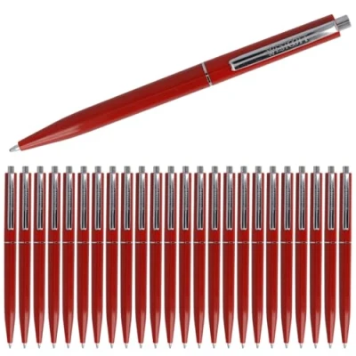 Imagen de Westcott Bolígrafo ALLTIME rojo, 25 unidades, retráctiles, tinta roja, ancho de trazo M con recambio estándar X20, a prueba documentos, ISO 12757 2, clip metal resistente, E 737449 00
