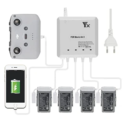Imagen de LYONGTECH Cargador de Batería 6 en 1 para dji Air 2S, Mavic 2 Drone, Carga 4 Baterías y USB, Accesorio Centro Paralelo