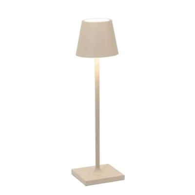 Imagen de Zafferano, Lámpara Poldina Micro, de Mesa Recargable e Inalámbrica con Control Táctil, Adecuada para Interior y Exterior, Atenuador, 2200 3000 K, Altura 27,5 cm, Color Arena