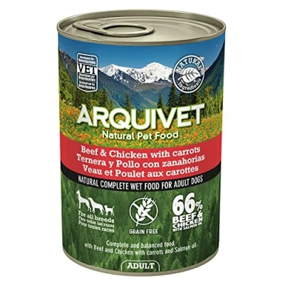 Imagen de Arquivet Latas de Ternera y Pollo con Zanahorias Aceite salmón, 400 g (Paquete 6)