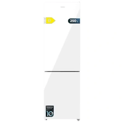 Imagen de Cecotec Frigorífico Combi Bolero CoolMarket 250 White Glass D. Compresor Inverter Plus, Cristal Blanco 180X55Cm, 250L, No Frost, Clase D, Multi Air Flow, Fast Cooling Y Cajón Humidity Box