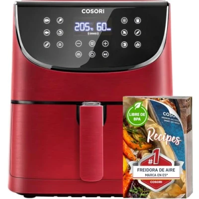 Imagen de COSORI Freidora de Aire Práctica y Duradera 5,5L Air Fryer 1700W, Tecnología Rapid Air, 55% Menos Energía, 13 Automáticos Modos,Uso Fácil, Panel Táctil, Acero Inox Interior, Hasta 205ºC 60 Min, Roja