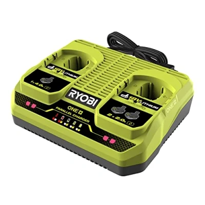 Imagen de RYOBI Cargador de 2 Puertos 4.0A/h 18V One+ Indicadores LED Carga Compatible con Todas Las baterías RYOBI® Lithium+™ One+™ RC18240