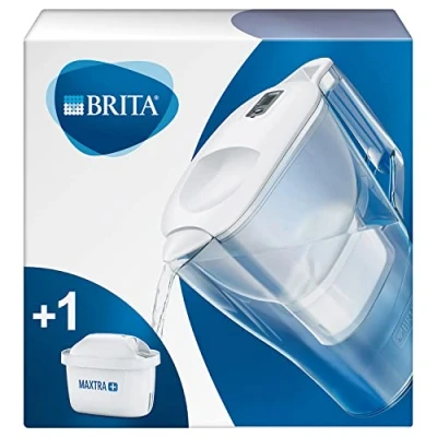 Imagen de BRITA Aluna blanca Jarra de Agua Filtrada con 1 cartucho MAXTRA+, Filtro que reduce la cal y el cloro, para un sabor óptimo, Color Blanco, 2.4 litros