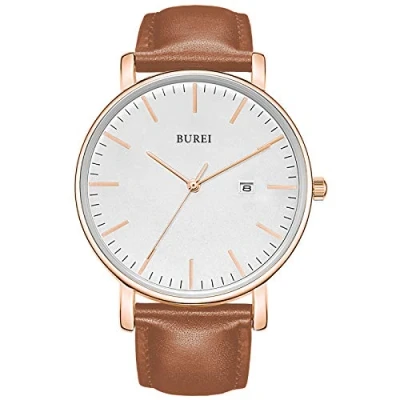 Imagen de BUREI Relojes de Pulsera para Hombre,Relojes Cuarzo analógicos Minimalistas Hombre con Correa Piel,Regalos