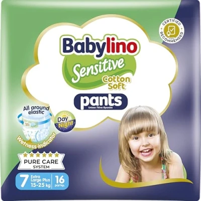 Imagen de Babylino Sensitive Cotton Soft Pants, Talla 7 (15 25 Kg), Pañal Braguita con Ajuste 360 Anti Fugas, 16 pañales